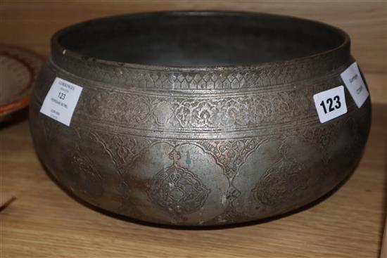 A large Persian tinned copper bowl